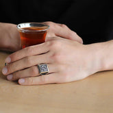 Silver Turkish Flag Crescent Star Men's Ring